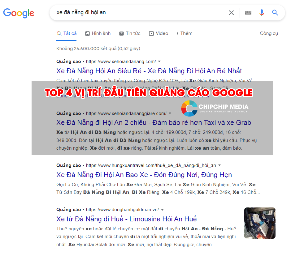 top 4 vị trí quảng cáo google tại đà nẵng